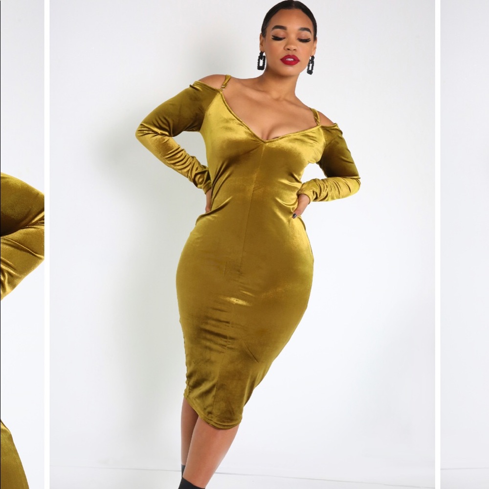 RebDolls Dress Bodycon Midi Dress in olive green